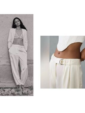 Anthropologie Maeve Satin Parachute utility Pants SIZE 10 ivory white NEW NWT